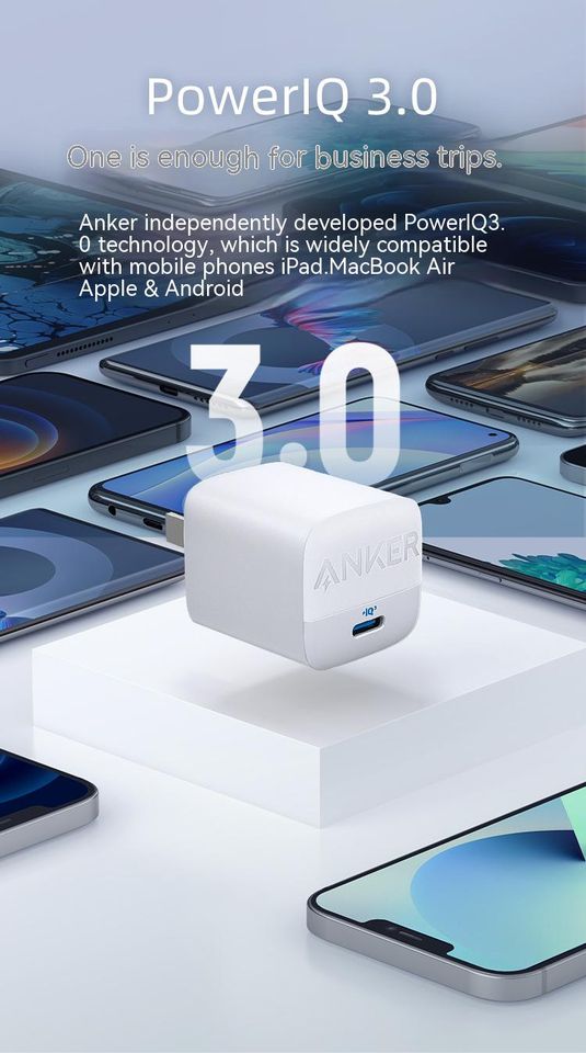 Anker 313 GaN 30W,White, Foldable Charger, PIQ 3.0, USB C GaN Charger, Foldable PPS FastCharger for iPhone 14/13ProGalaxy,iPad and more