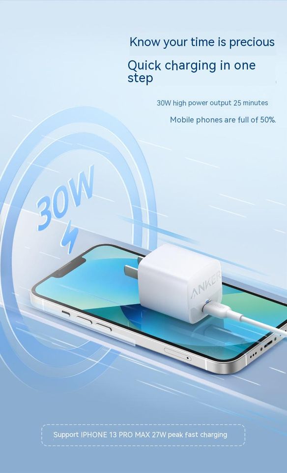 Anker 313 GaN 30W,White, Foldable Charger, PIQ 3.0, USB C GaN Charger, Foldable PPS FastCharger for iPhone 14/13ProGalaxy,iPad and more