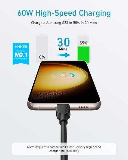 Anker 310 USB C Cable(60W, 10FT), Type C Fast Charging Cord for Samsung Galaxy S23, iPad Air 4, MacBook Pro 2021, Switch (USB 2.0,