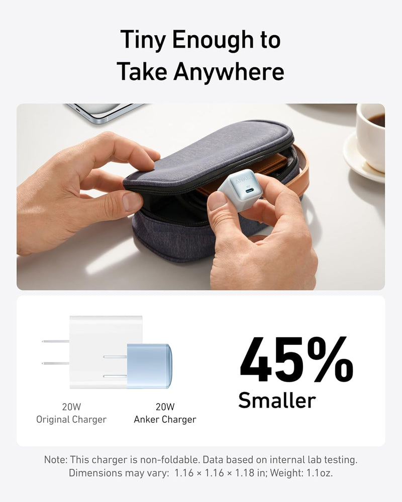 Anker USB C Charger Block, 20W PIQ 3.0 Compact Fast Charging for iPhone 16/15 and More Series, Galaxy, Pixel 4/3, iPad (White)