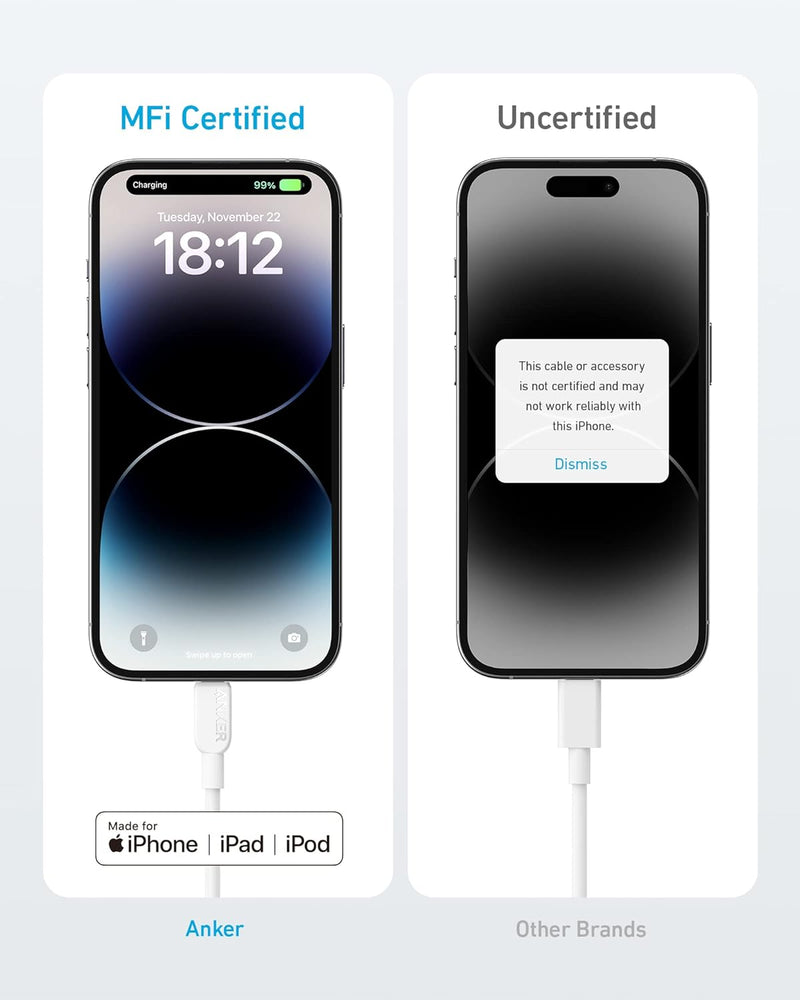 Anker USB C to Lightning Cable(3FT,White), MFi Certified for iPhone 14 Series, and More(Charger Not Included)