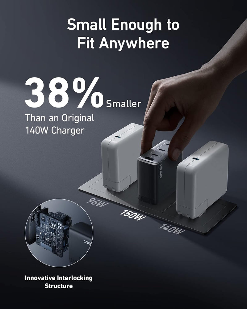Anker 150W Max USB C Charger Block, 4-Port Compact Foldable GaN Charger for MacBook, iPhone 16 and More Series, Dell and More