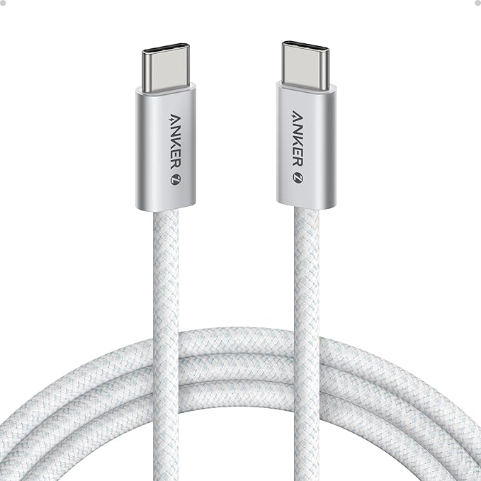 Anker Zolo USB C to USB C Cable, Braided and Dirt-Free Type C Fast Charging Cable, Slim Connector, for iPhone 16 Series, MacBook (240W) White