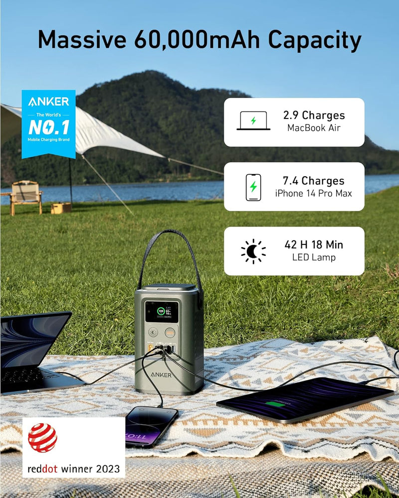 Anker Power Bank, 60,000mAh Portable Charger 87W with Smart Digital Display, Retractable Auto Lighting and SOS Mode, (PowerCore Reserve 192Wh) for Laptop, Travel, and Outdoor Camping