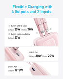 ANKER Zolo Power Bank, 20,000mAh 30W Max Fast Portable Charger with Built-in USB-C and MFi Certified Lightning Cables, USB-C&A, Battery Pack for iPhone 16/15 Series, MacBook, Galaxy