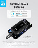 ANKER Portable Charger, 10,000mAh 30W Power Bank, USB-C in and Out Fast Charging Battery Pack, Travel Essential Phone Power Bank, for iPhone 16/15, iPad, MacBook, Galaxy, Google, and More (Black)