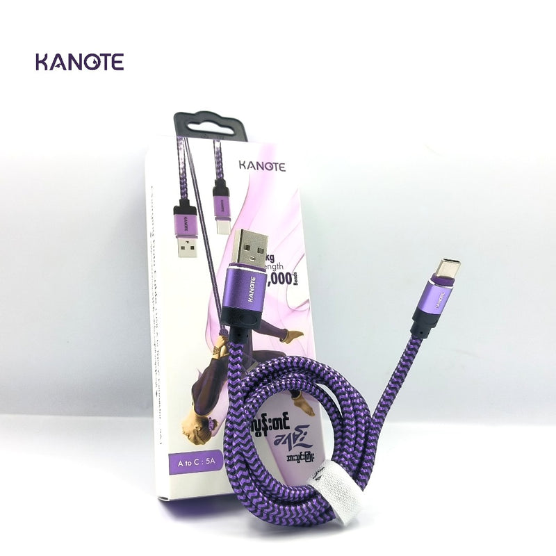 Kanote Aluminium  Alloy Black & Purple Nylon Jacket USB-A To Type C (5A)
