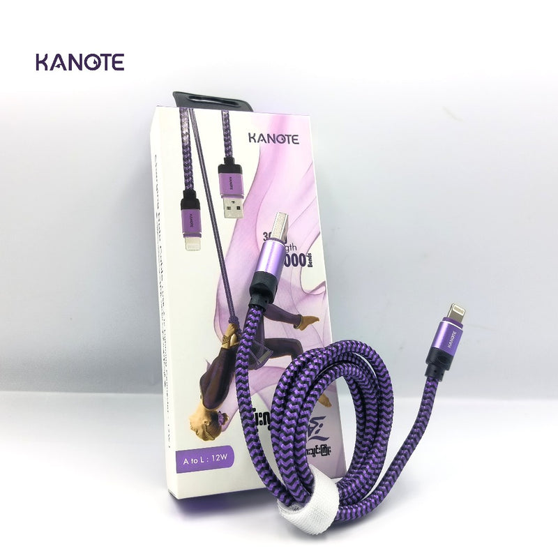 Kanote Aluminium  Alloy Black & Purple Nylon Jacket USB-A To Lightning (12W)
