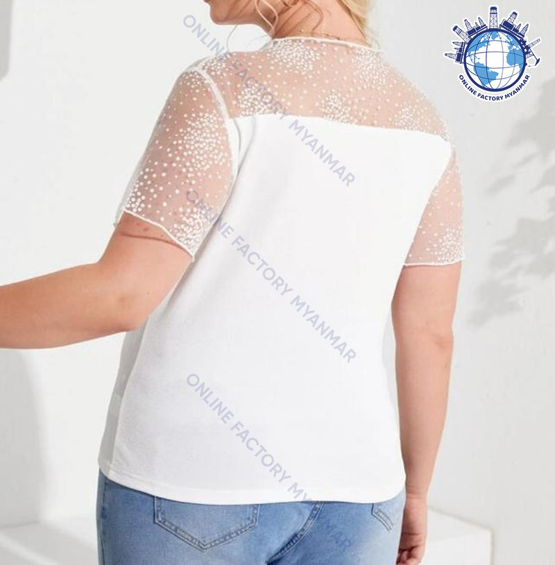 SHEIN BRAND- Plus Size Contrast Mesh Top