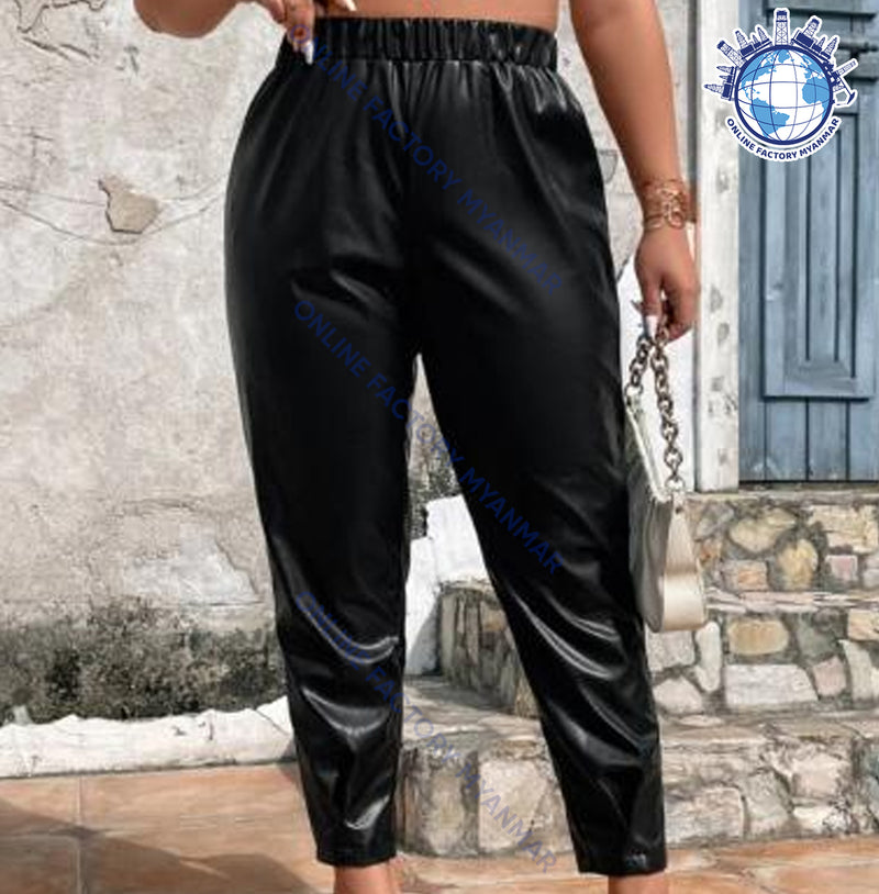 SHEIN BRAND- Plus Size Elastic PU Leather Pants