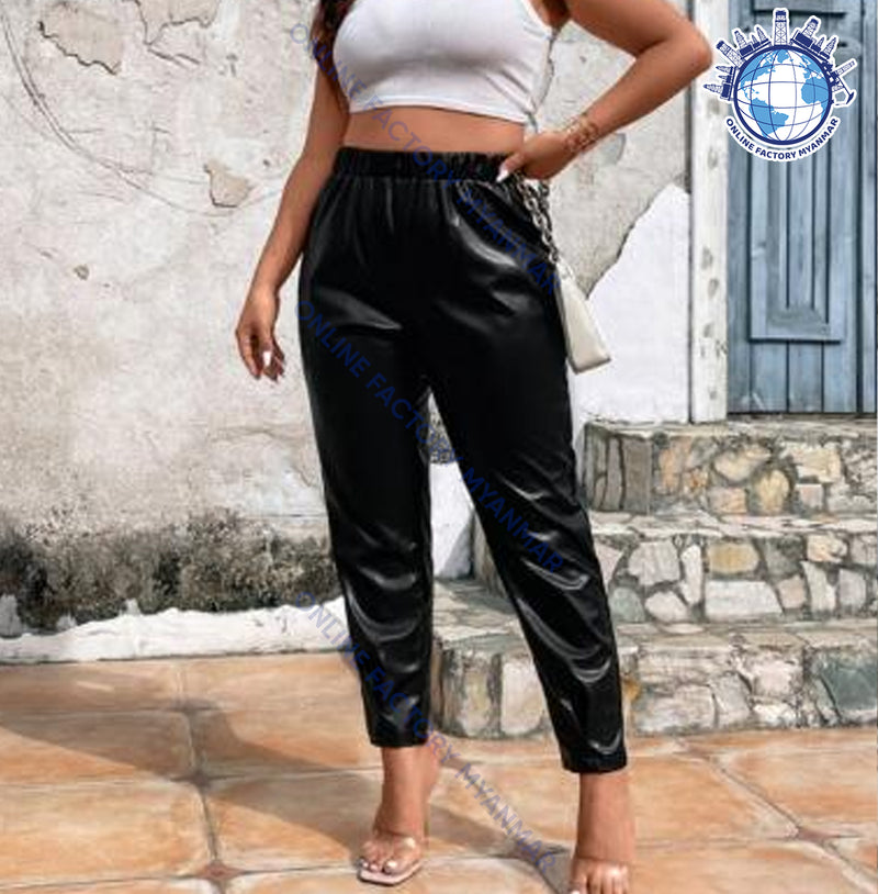 SHEIN BRAND- Plus Size Elastic PU Leather Pants