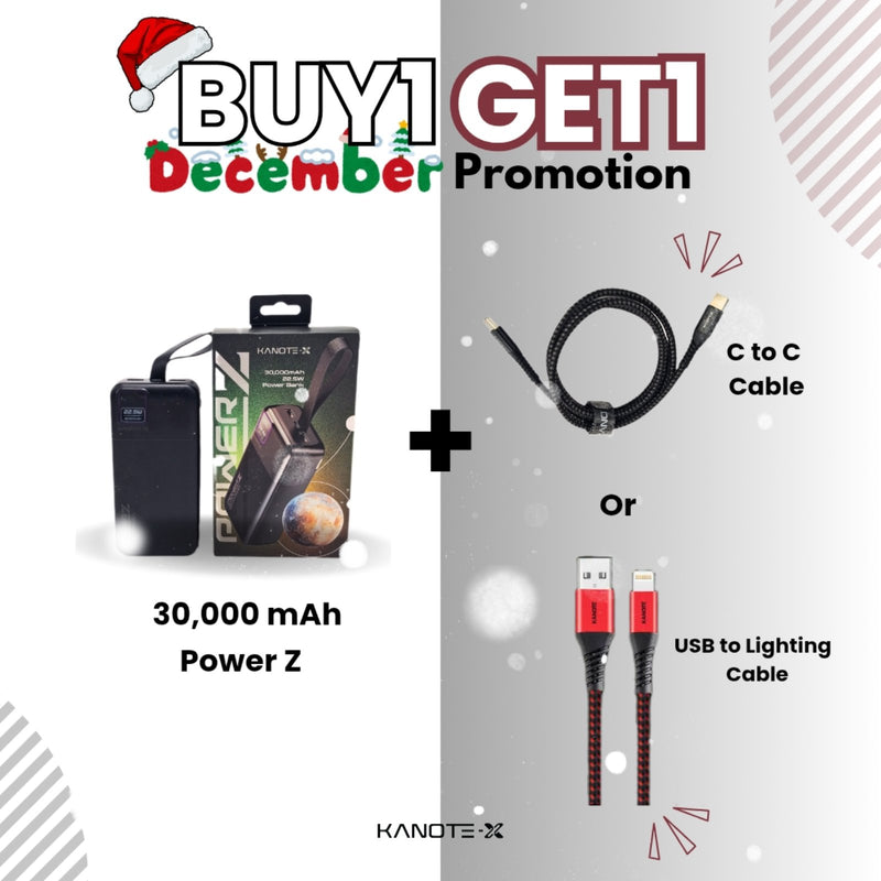 Power Z Power Bank 30000 mAh- Buy 1 Get 1 Pcs of USB to Lighting Cable or C to C Cable
