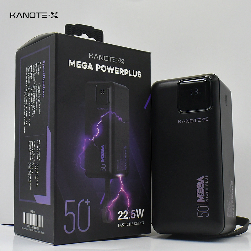 Kanote X  Mega Powerplus 50,000mAh 22.5w Powerbank for iPhone 16/15/14/13/12/Mini/Pro/Pro Max, S10,Pixel 3,iPad Pro 2018 and More