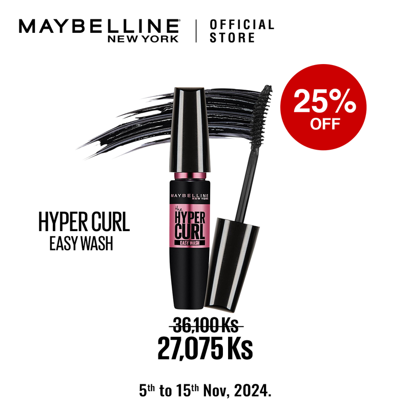 MAYBELLINE VOLUME EXPRESS HYPER CURL EASYWASH MASCARA BLACK-25 % OFF