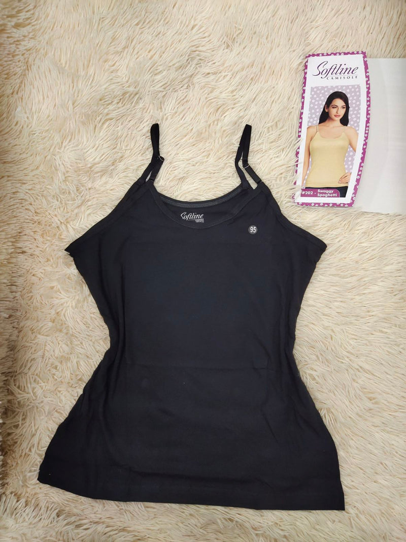 Softline Women Solid Camisole Code-No. 202 (SOFTLINE_202 BLK SWAGGY SPAG)
