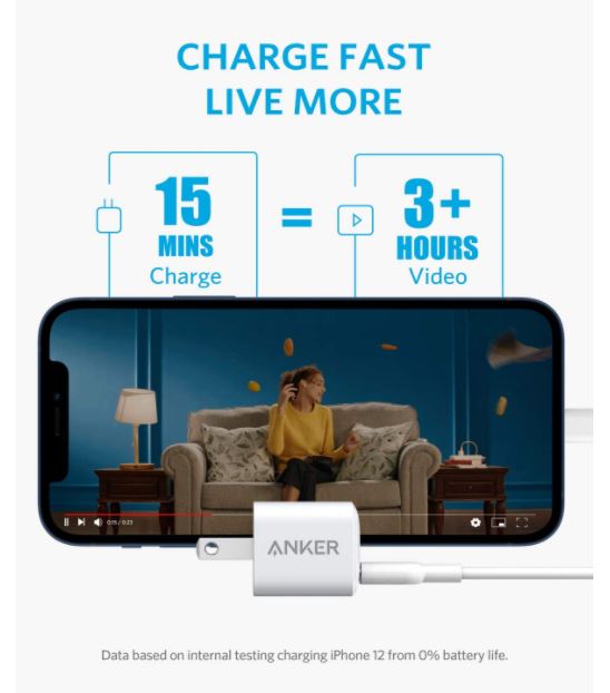 Anker Nano iPhone Charger, 20W PIQ 3.0 Durable Compact Fast Charger, PowerPort III USB-C Charger for iPhone 12/12 Pro(Cable Not Included)