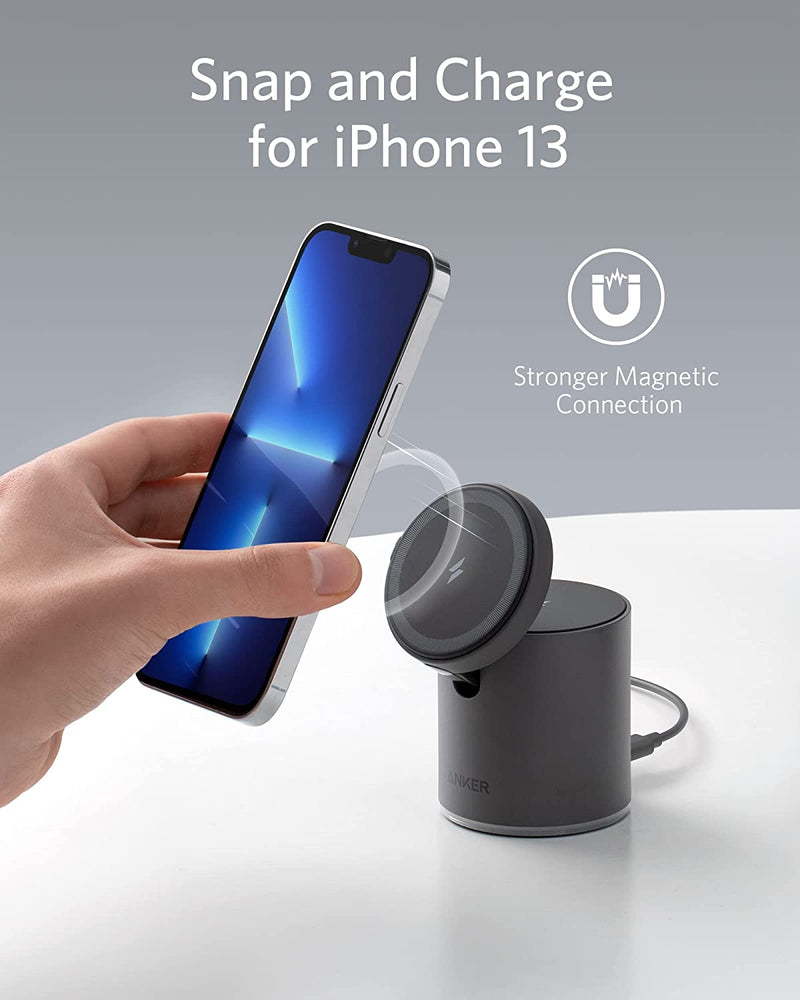 Anker Magnetic Wireless Charger, 623 MagGo 2-in-1 Wireless Charging Station with 20W USB-C Charger, for iPhone 13/13 Pro / 13 Pro Max / 13 Mini/iPhone 12/12 Pro, AirPods Pro (Interstellar Gray)