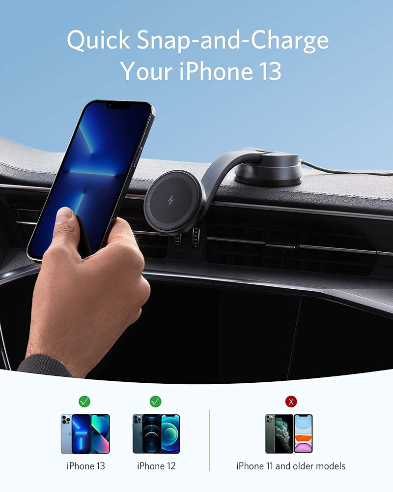 Anker 613 Magnetic Wireless Charger (MagGo),Car Charging Mount,(2-Port,5 ft USB-C to USB-A Cable,Strong Magnetic Alignment only for Iphone 13 & 12)