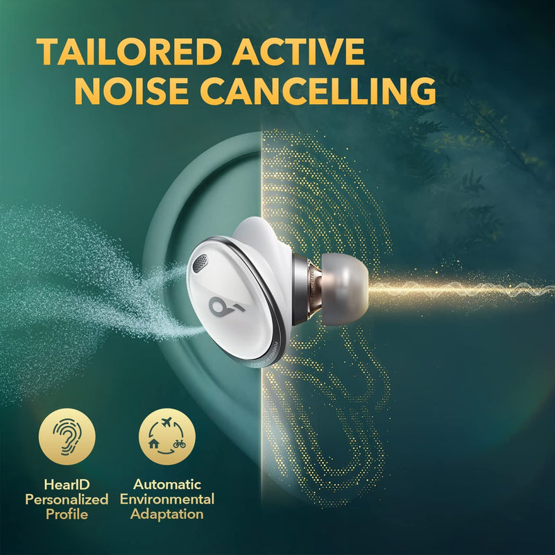 Soundcore Liberty 3 Pro Noise Cancelling Earbuds White,ACAA 2.0,HearID ANC,Fusion Comfort,Hi-Res Audio Wireless,6 Mics for Calls,32H Playtime