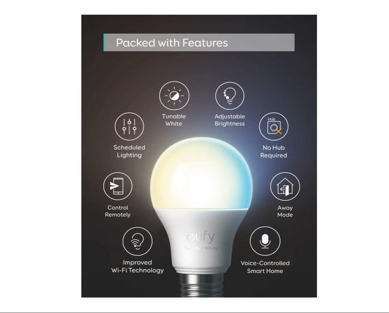Anker Lumos Smart Bulb2.0,Tunable White,Soft White to Daylight,9W,Works with Alexa & Google Assistant,No Hub Required,Wi-Fi,60W Equivalent,Dimmable LED Bulb