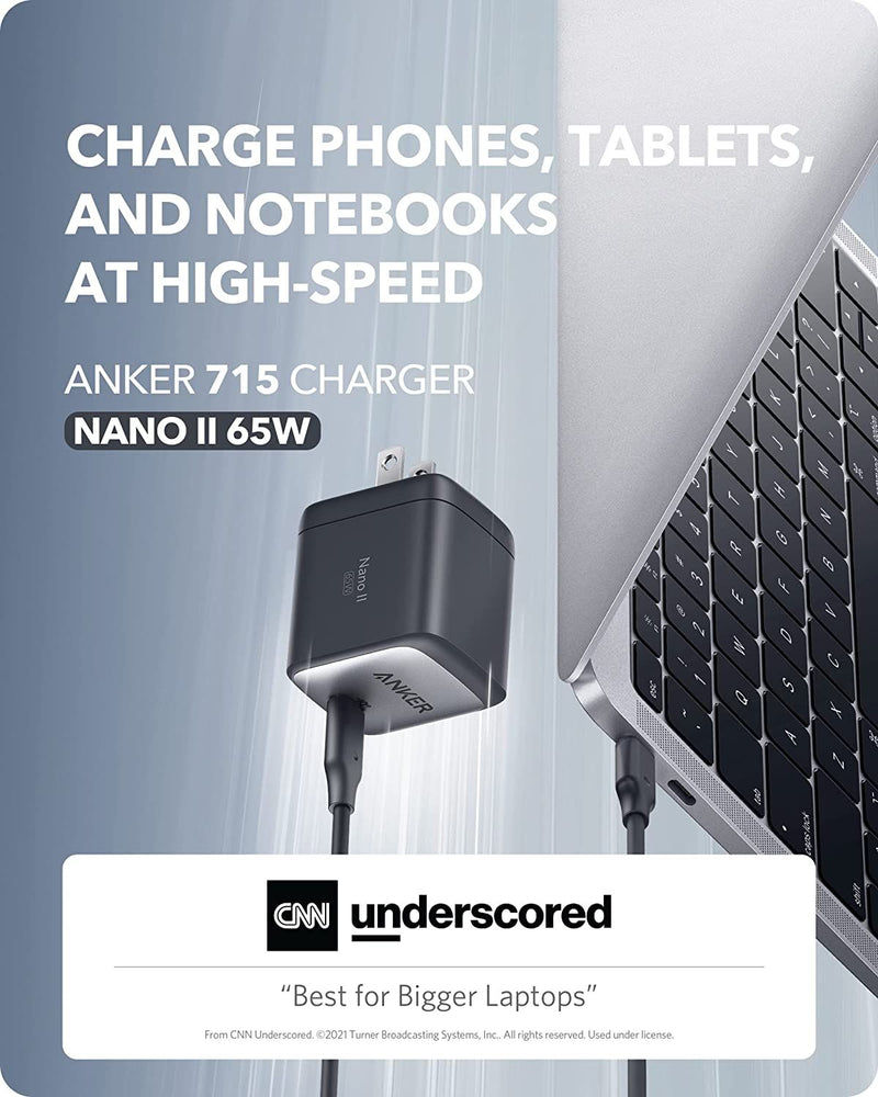 Anker Nano II 65W 715 USB C Foldable Charger,GaN II PPS (MacBook Pro/Air,Galaxy S20/S10,Dell XPS 13,Note 20/10,iPhone 13/12/11,iPad Pro and More)