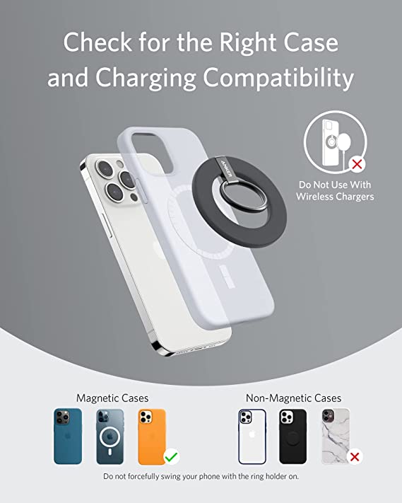 Anker Magnetic Phone Grip (MagGo), 610 Magnetic Phone Ring Holder, Adjustable Kickstand, Only for iPhone 13, 13 Pro, 13 Mini, 13 Pro Max, 12, 12 Pro, 12 Mini, 12 Pro Max (Interstellar Gray)