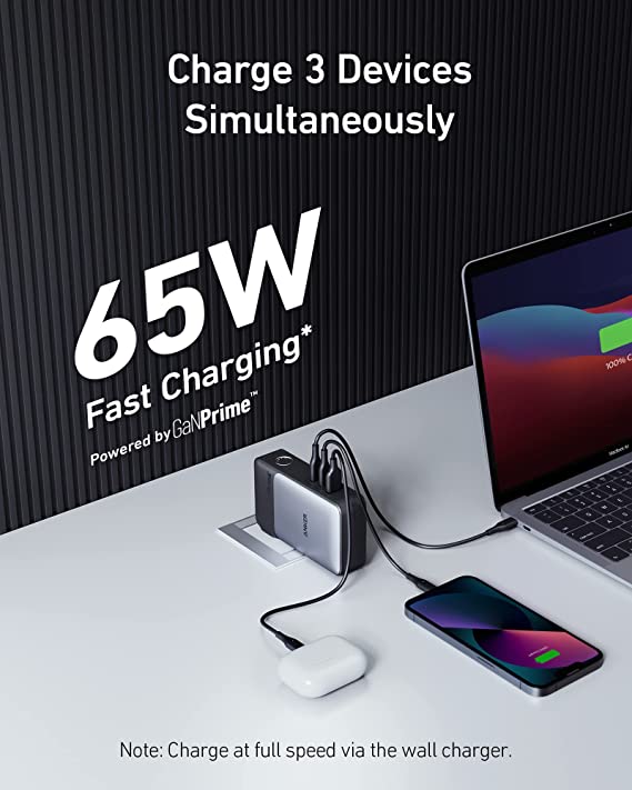Anker 733 Power Bank (GaNPrime PowerCore 65W), 2-in-1 Hybrid Charger, 10,000mAh 30W USB-C Portable Charger with 65W Wall Charger, Works for iPhone 14/13/12Series, Samsung, Pixel, MacBook, Dell, and More