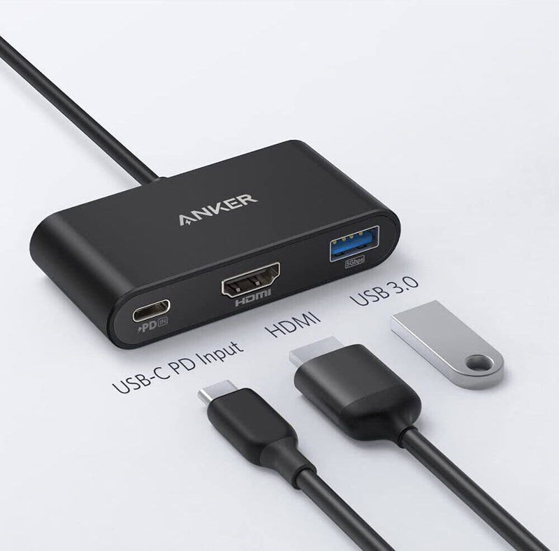 • Anker Power Expand 3-in-1 USB-C Hub, 4K HDMI Output Port, 90W Pass-Through Charging, USB PD Support, USB 3.0 Ports