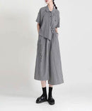 Buth's Fashion Women Fake Two Pieces Asymmetrical Drawstring Bandage Dress