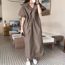 Buth's Fashion V Neck Casual Loose Dress Dark Karki