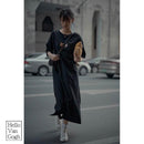 Buth's Fashion Round Neck Casual Long Dress Black