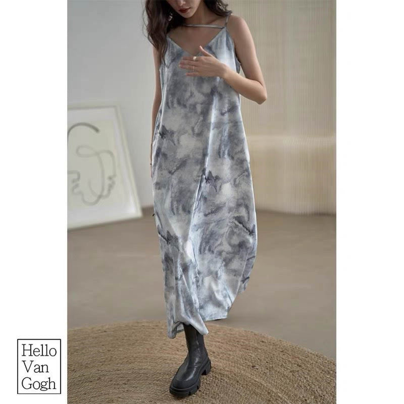 Buth's Fashion Tiered Maxi Dress In Marble Swirls
