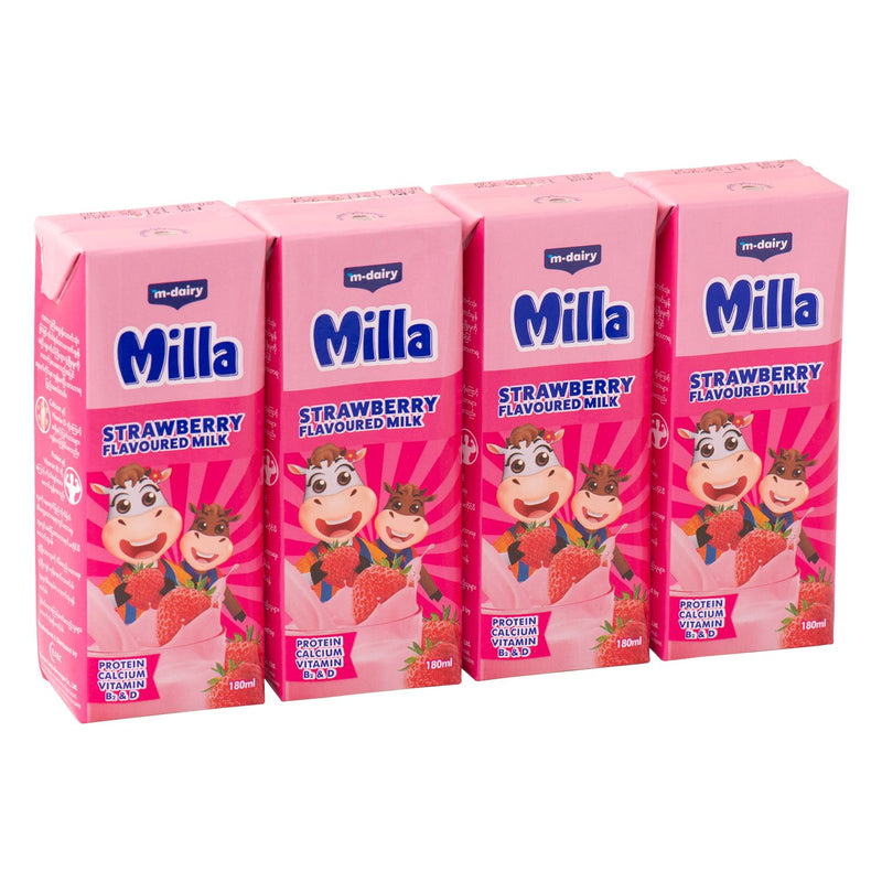 Milla strawberry Flavoured Milk 180ml*4pcs-buy 3 Pkt Save 800Ks