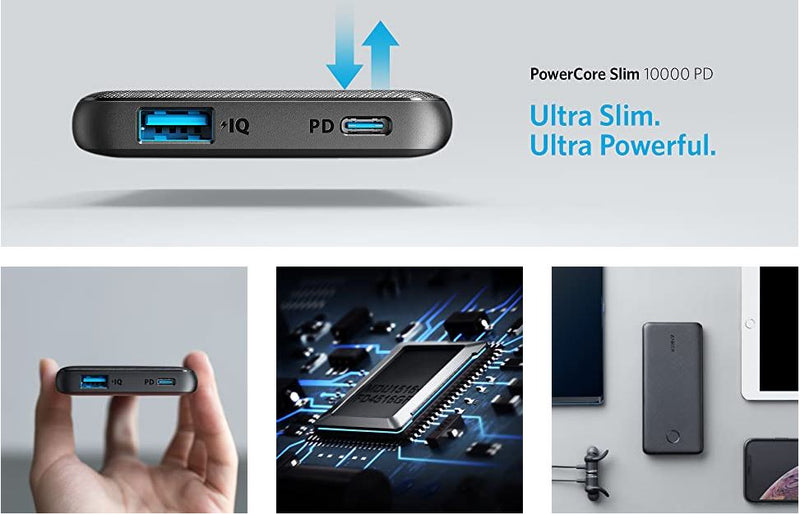 Anker Power Bank, USB-C Portable Charger 10000mAh with 20W Power Delivery, PowerCore Slim 10000 PD (Charger Not Included)