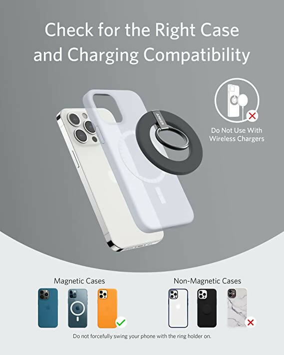 Anker 610 Magnetic Phone Grip (MagGo),Adjustable Kickstand,Only for iPhone 13,13Pro,13Mini,13ProMax,12,12Pro,12 Mini,12ProMax(Interstellar Gray)