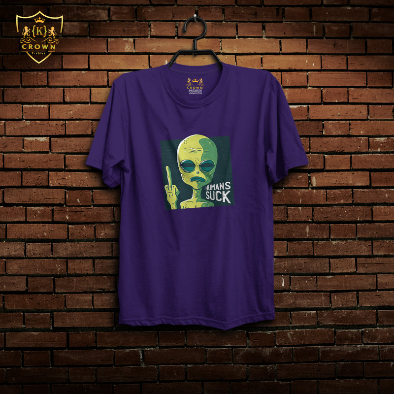 Crown T-Shirt Human Suck - (Black - White - Purple Colour )-