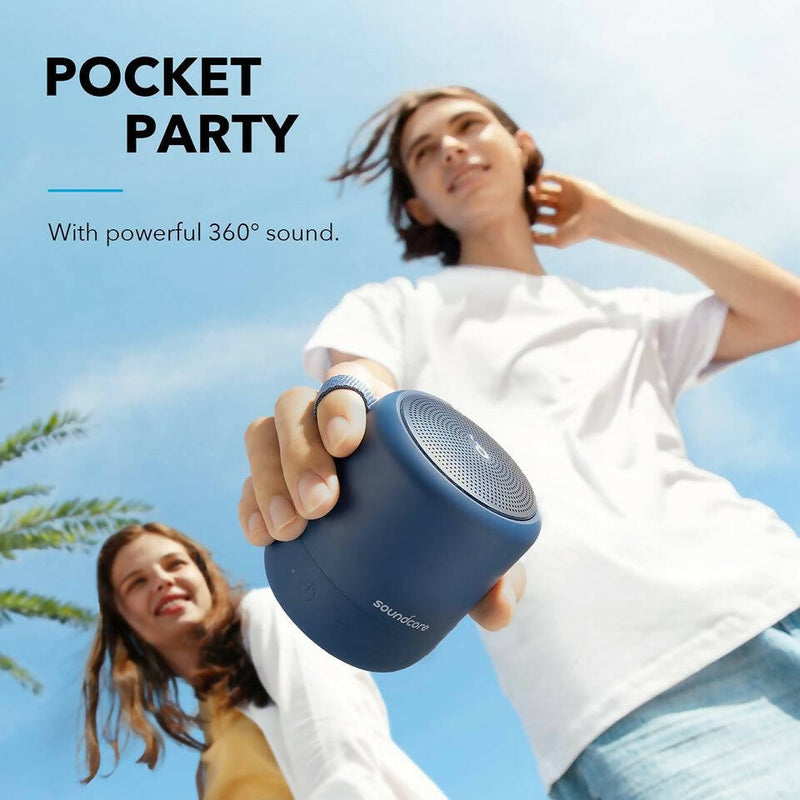 Anker Soundcore Mini 3 Blue Bluetooth Speaker, BassUp and PartyCast Technology, USB-C, Waterproof IPX7, and Customizable EQ