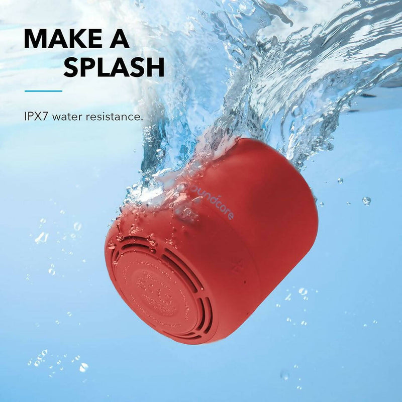 Anker Soundcore Mini 3 Red Bluetooth Speaker, BassUp and PartyCast Technology, USB-C, Waterproof IPX7, and Customizable EQ
