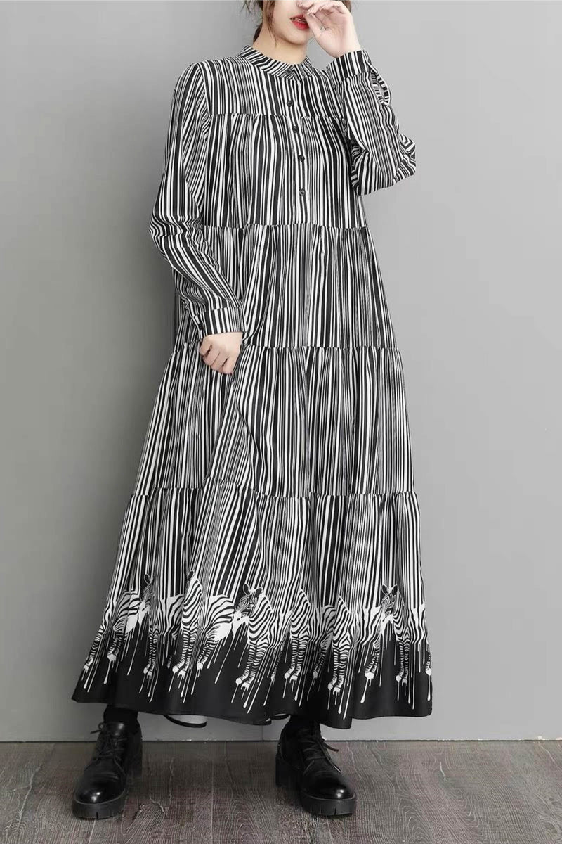 Buth's Fashion Crew neck Printed design Long Dress