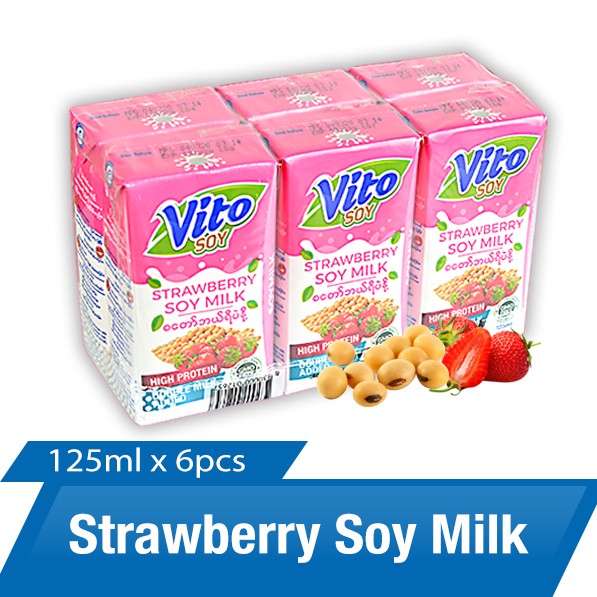 Vito Strawberry Soy Milk 125mlx6pcs