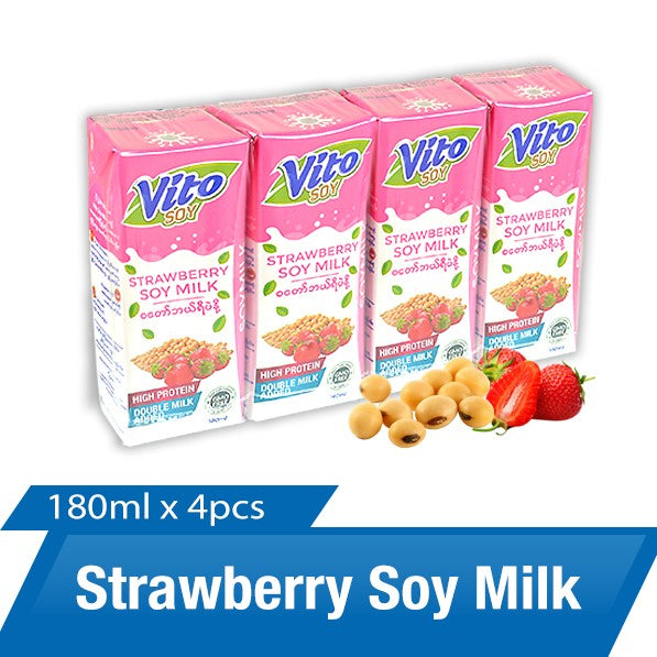 Vito Strawberry Soy Milk 180ml *4 pcs