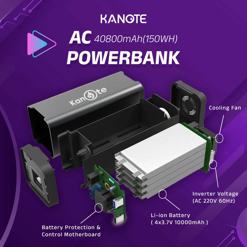 Kanote AC Portable Power bank for Laptops, Mac book, Phones, Tablets, iPad, Television, Car Mini Refrigerator, Table Lamp, Fan and More